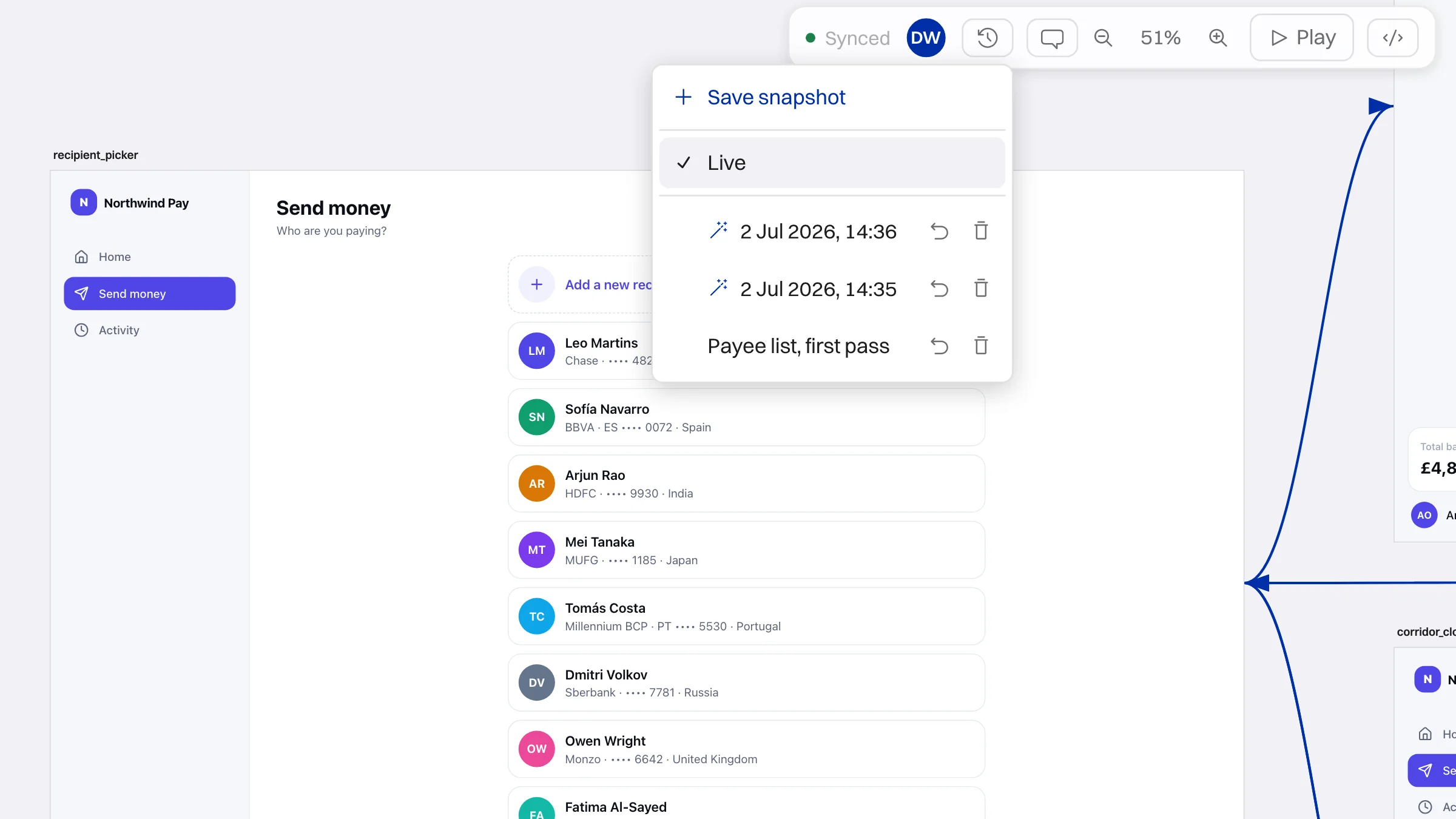 The Versions menu, with two versions saved by the assistant before and after its change